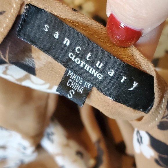 Sanctuary Long Sleeve Neutral Floral Blouse Sheer‎ Sleeves Camel Tan Sz Small - Picture 7 of 8